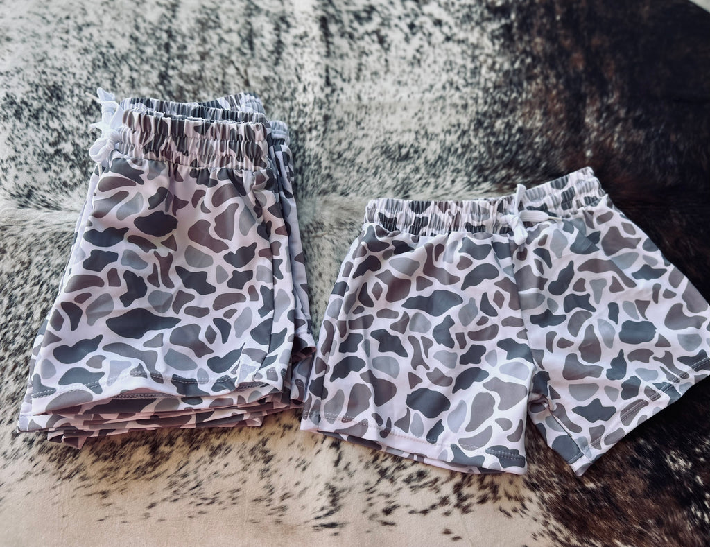Grey Camo Swim Trunks